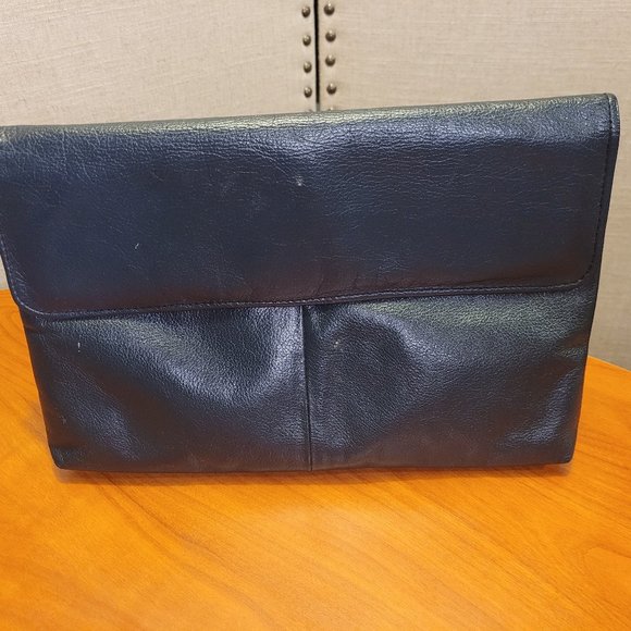 Contessa Navy Blue Leather Clutch - Picture 1 of 6